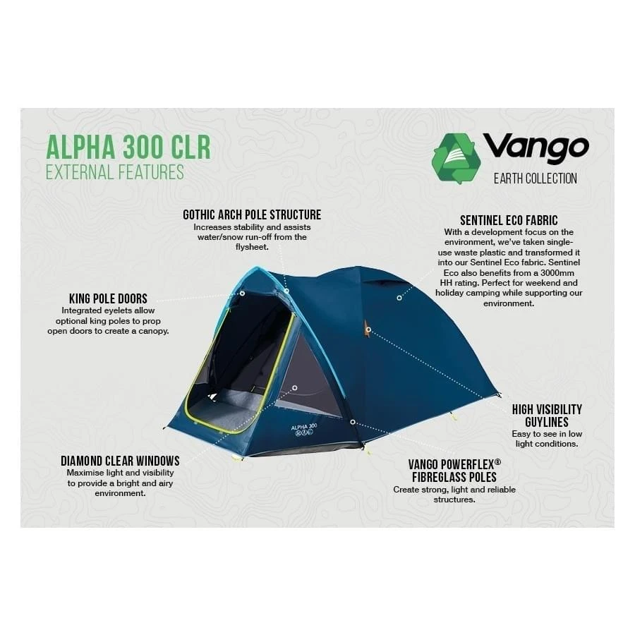 Vango Alpha 300 CLR / 3 Persoons Tent Blauw 5 Vango Alpha 300 CLR / 3 Persoons Tent Blauw - Afbeelding 3