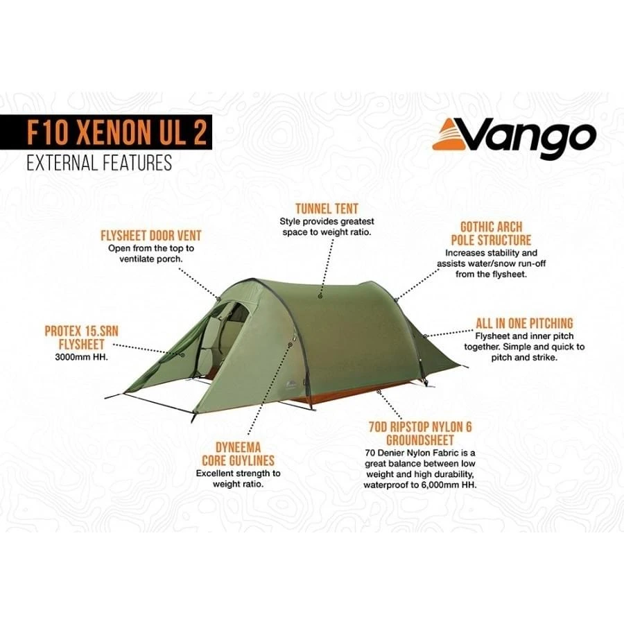 Vango F10 Xenon UL 2 / 2 Persoons Tent Groen 8 Vango F10 Xenon UL 2 / 2 Persoons Tent Groen - Afbeelding 6