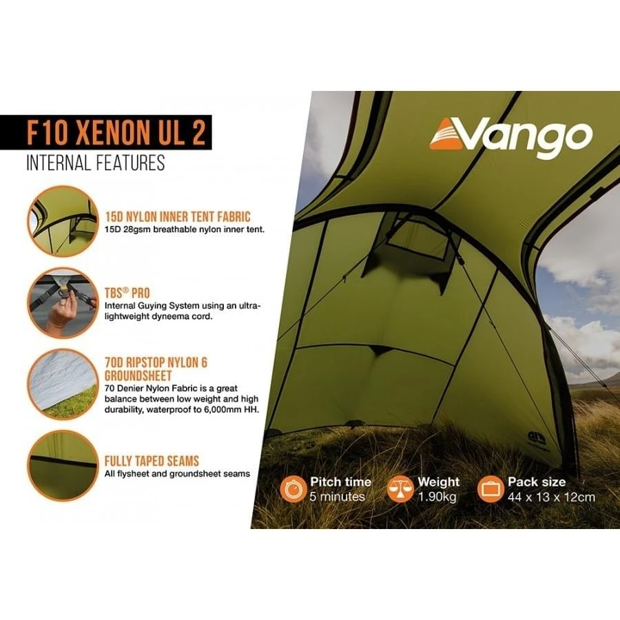 Vango F10 Xenon UL 2 / 2 Persoons Tent Groen 9 Vango F10 Xenon UL 2 / 2 Persoons Tent Groen - Afbeelding 7